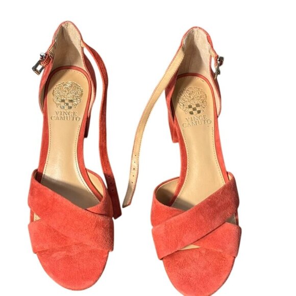 Vince Camuto Womens Coral Suede Block Heel Sandals With Ankle Strap & Open Toe - Picture 6 of 7